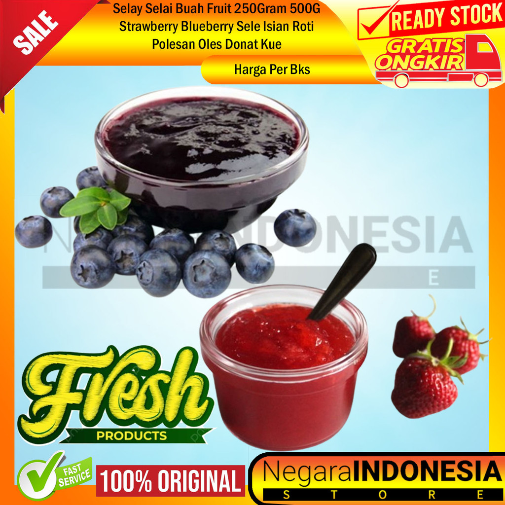 

Selai Fruit Halus Serat Strawberry Blueberry 250g 500g 250 500 Gram Sele Isian Roti Selay Buah Olesan Isi Kiloan Ecer Topping Toping Makanan Oles Polesan Bolu Kue Kental Donat Marfela Stroberi INI Bluberi Setroberi Blueberri