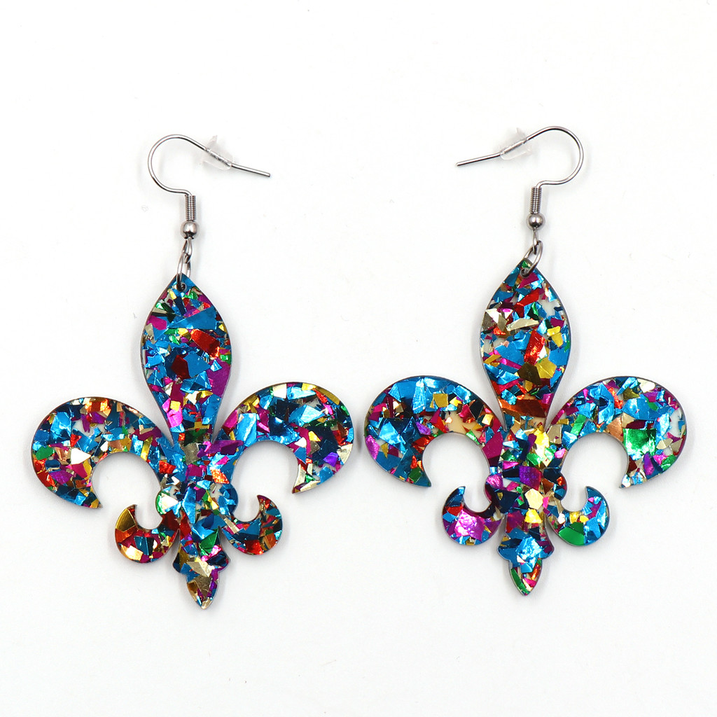 1pair New product CN Drop Mardi Gras Fleur de lis TRENDY Acrylic earrings Jewelry for women