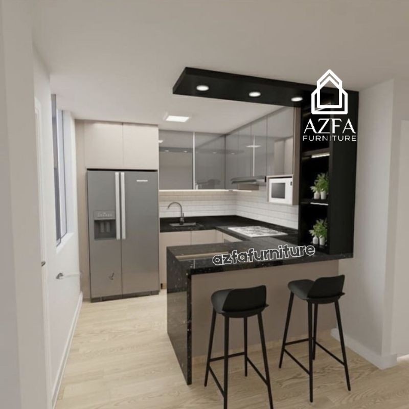 Meja Bar Dapur AZFA Furniture Bahan Kayu Solid | Mini Bar Estetik | Kitchen Set Minimalis