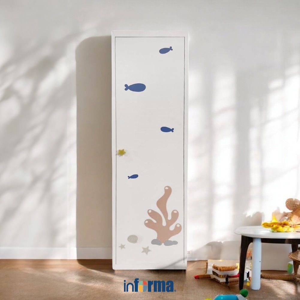 Informa Kiara Lemari Pakaian Anak 1 Pintu Metal - Putih Wardrobe Storage Kabinet Tempat Simpan Baju 