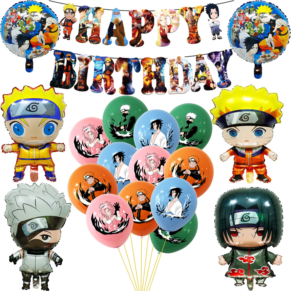

Uzumakied Narutoed Foil Balloons Uchiha Sasuke Latex Ballons Happy Birthday Banner Party Decoration Kids Anime Hero Cake Toppers