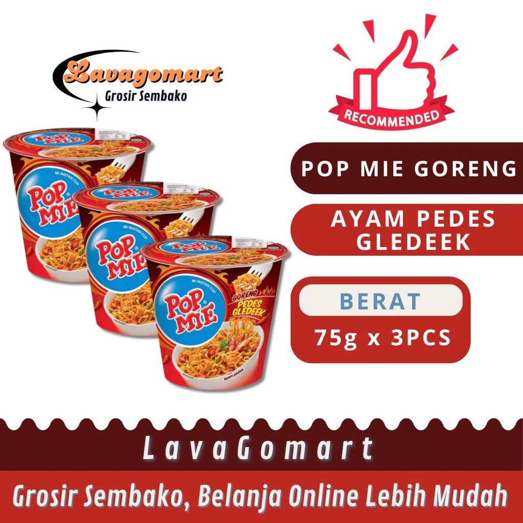 

POP MIE INSTAN CUP PEDES GLEDEK 75g - 3 PCS - LAVAGOMART - BANDUNG