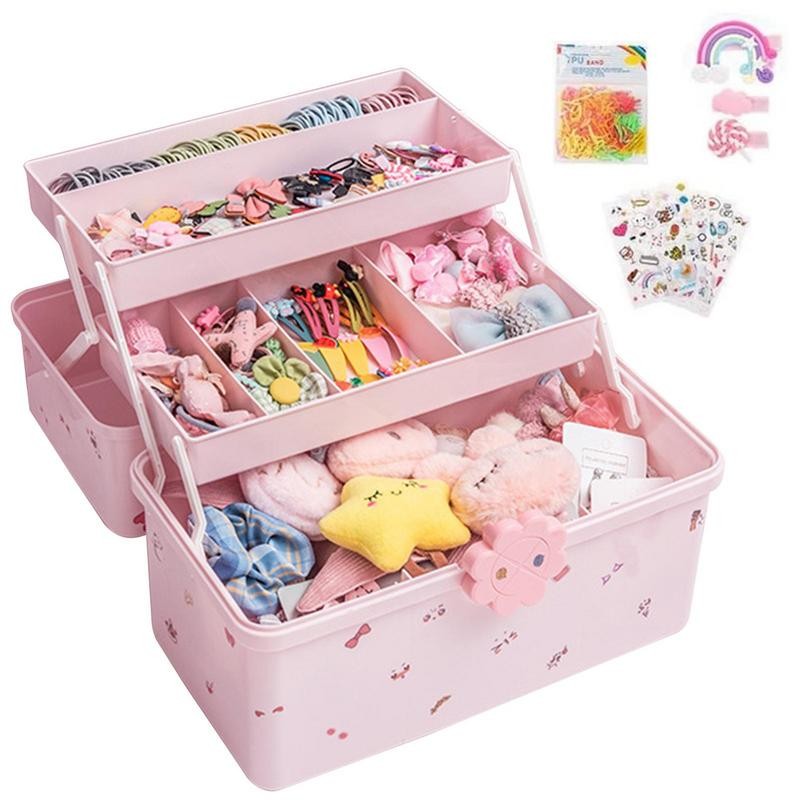 

Hair Accessories Box Vanity Container Hair Clip Holder Portable Cute Pink Makeup Storage Box Headband Holder Lightweight