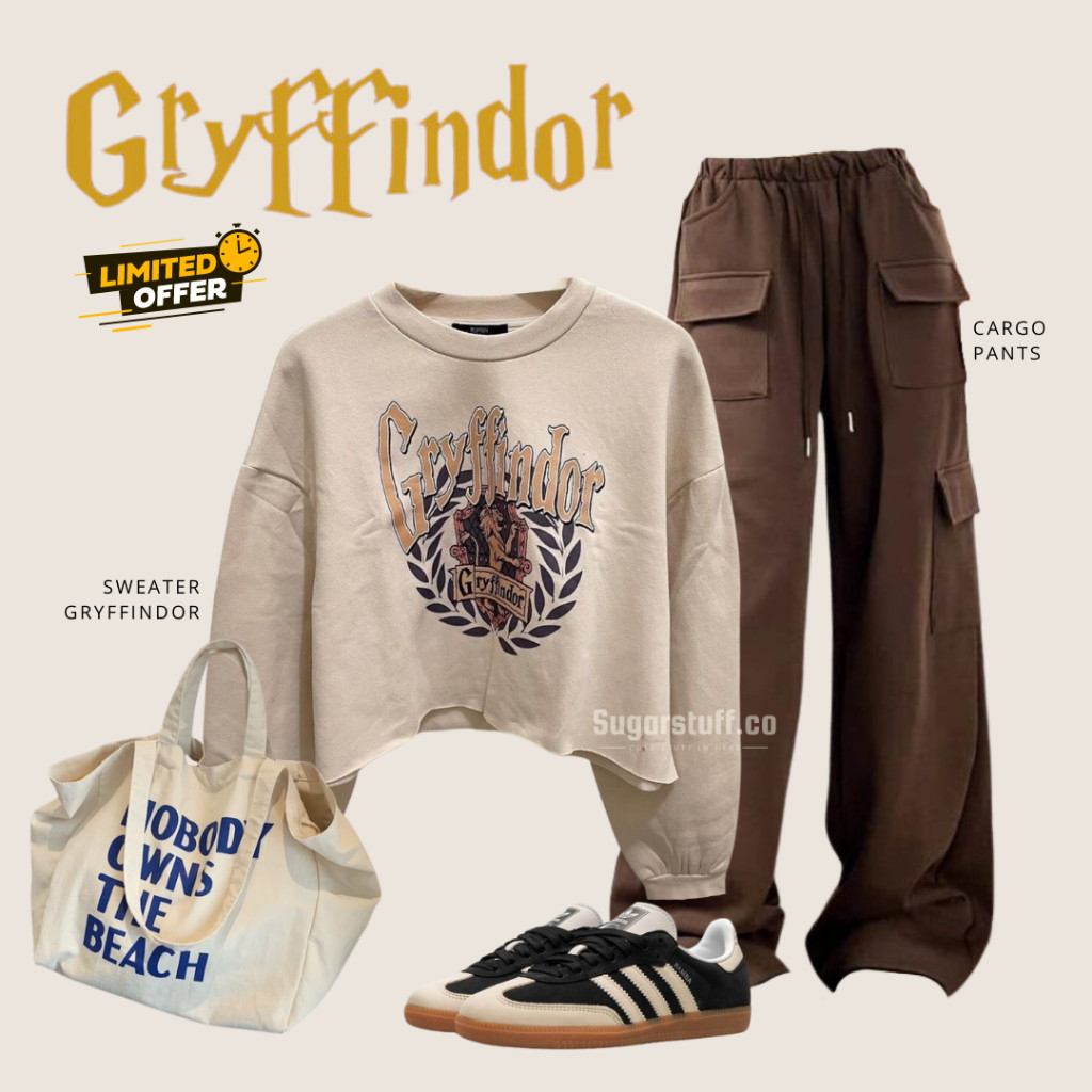 Setelan Wanita OOTD Kekinian Griffindor Outfit Hijab Korean Style Sweater Oversize Tebal | Trendy