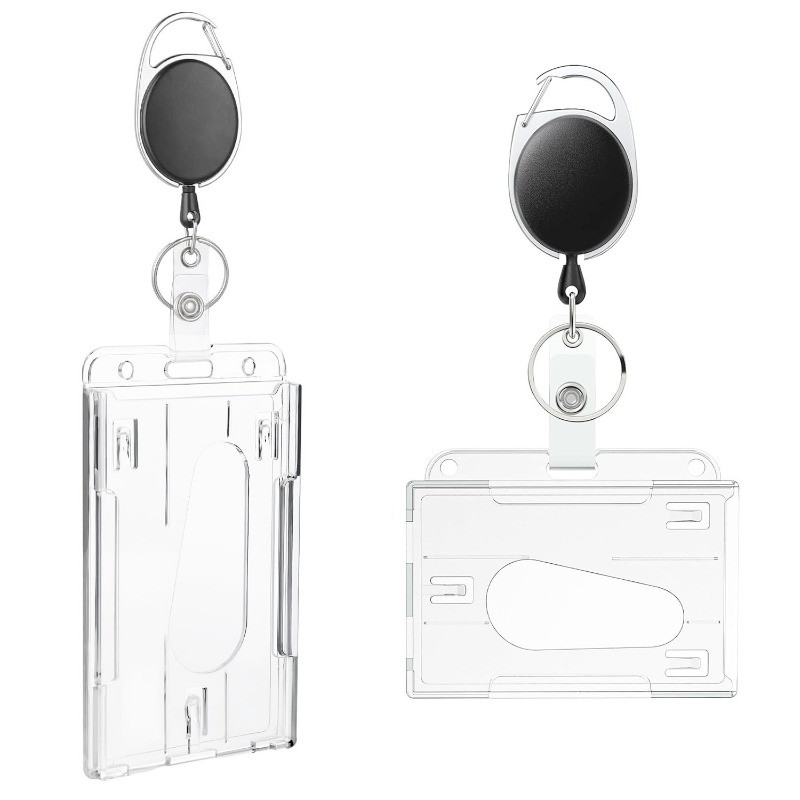 

1Set Egg Shaped Keychain Badge Reel Retractable Pass Work Permit Case Sleeve Dual Card Slot Card Holder Protector ID Tag Cover
