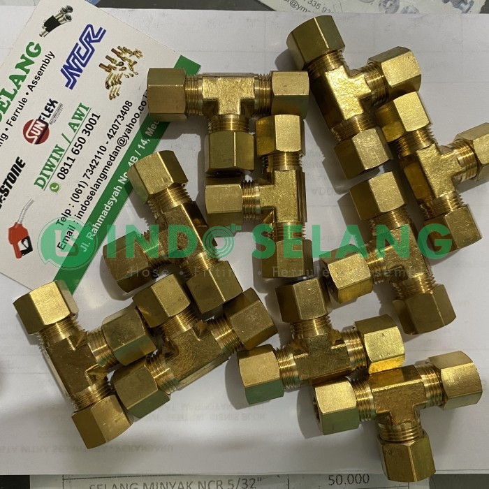NEPEL TEE SAMBUNGAN SELANG TEMBAGA 1/4" UNION CONNECTOR T KUNINGAN WM Compression DRAT 6.35MM FERRUL