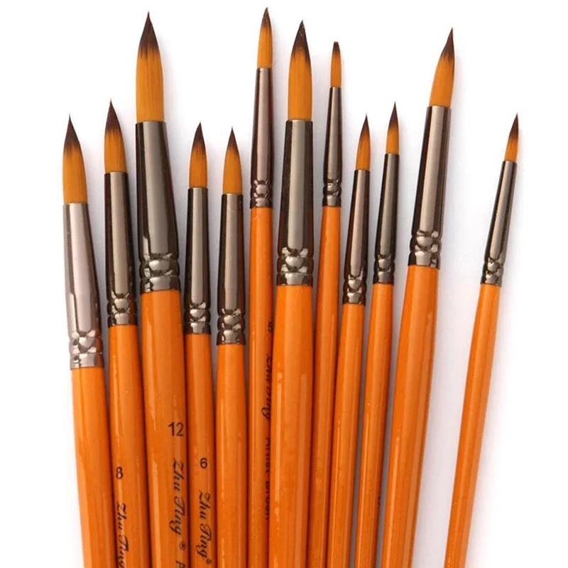 

12Pcs/Set Hook Line Pen Wooden Nylon Acrylic Artist Paint Brushes for Acrylic Watercolor Oil Painting Supplies Art Craft Kit