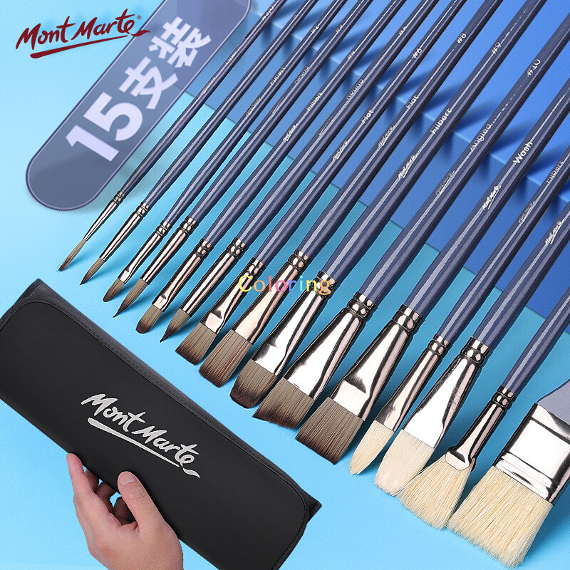 

mont mart Acrylic Oil Painting Gouache Watercolor Brush,Fan-Shaped Broad Brush Painted Color Crayon Hook Line Pig Bristle Nylon
