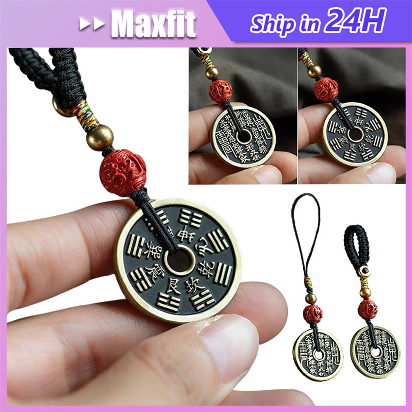 Gantungan Kunci Hp Koin Kuno Zhusha Fengshui Cina Tali Hitam Shan Gui Keychain Fengshui Ba Gua Zhush