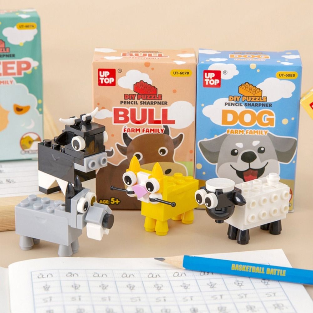

Building Blocks Pencil Sharpener Creative Animal Plastic Students Assembly Cartoon DIY Stationery
