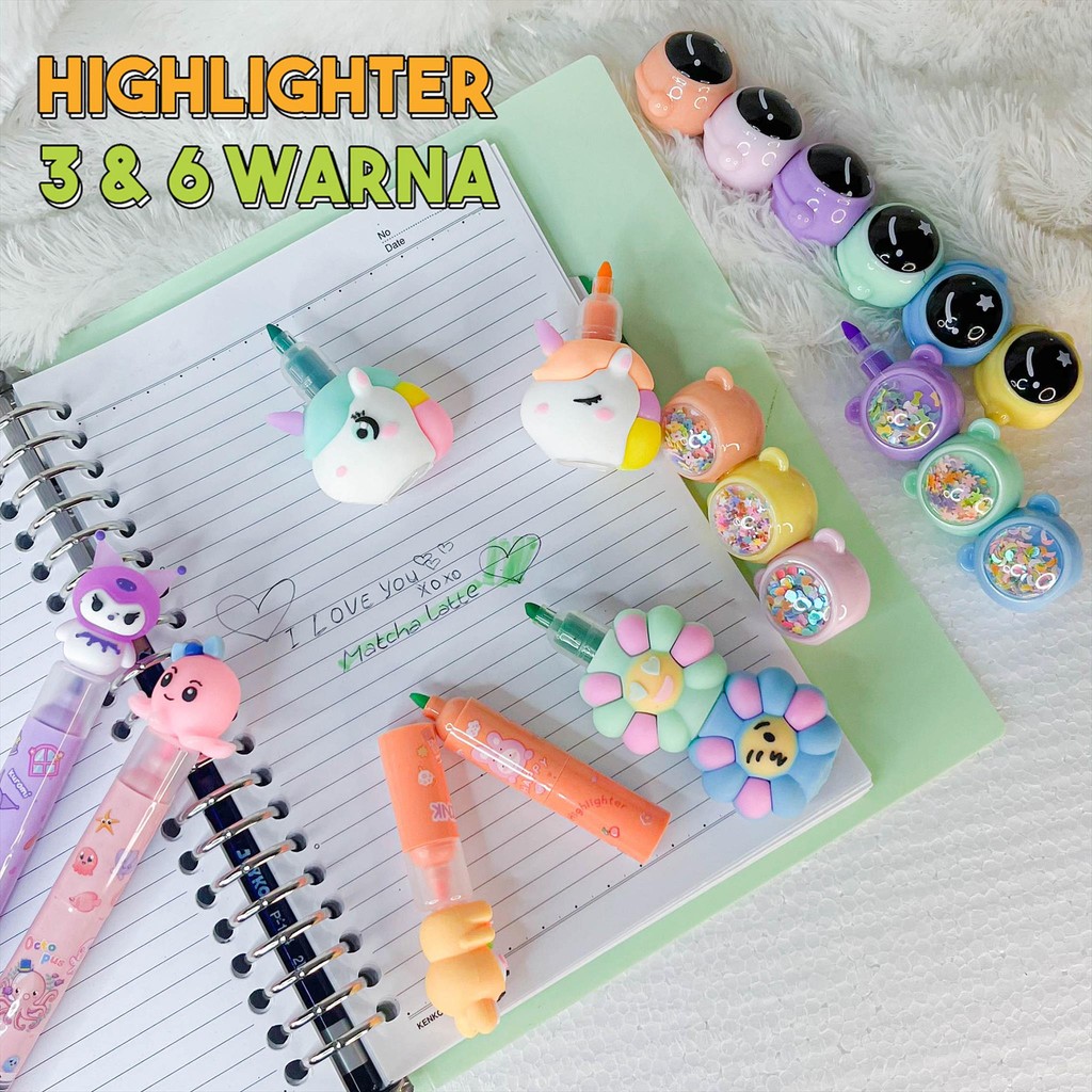 

Penanda Warna Susun Lucu / Highlighter Sambung Pastel Karakter Warna Warni Isi 3 Isi 6 / Highlighters Cute Dino Bear Unicorn Astronot Lion