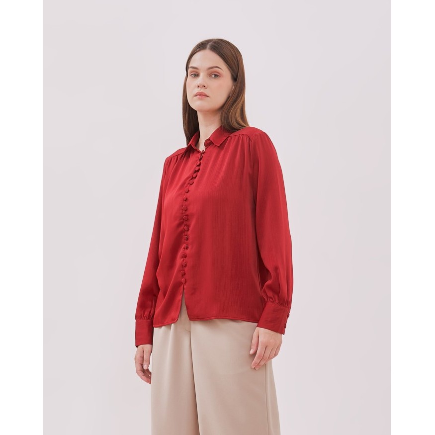 VALINO LADIES Kemeja Lengan Panjang Merah Maroon Wanita - D-CLBA11-D5