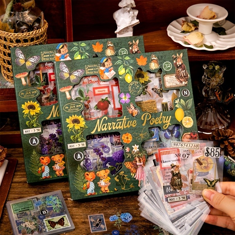 

100 Sheets Vintage Plant Stickers Set PET Retro Transparent Floral Stickers For DIY Art Crafts Scrapbooking Journaling Notebook