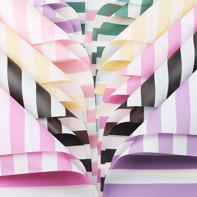 

20 LEMBAR Kertas Buket Bunga Wisuda Anniversary Romantis Gift Motif Striped Line Color Cellophane Flower Wrapping Paper KB114