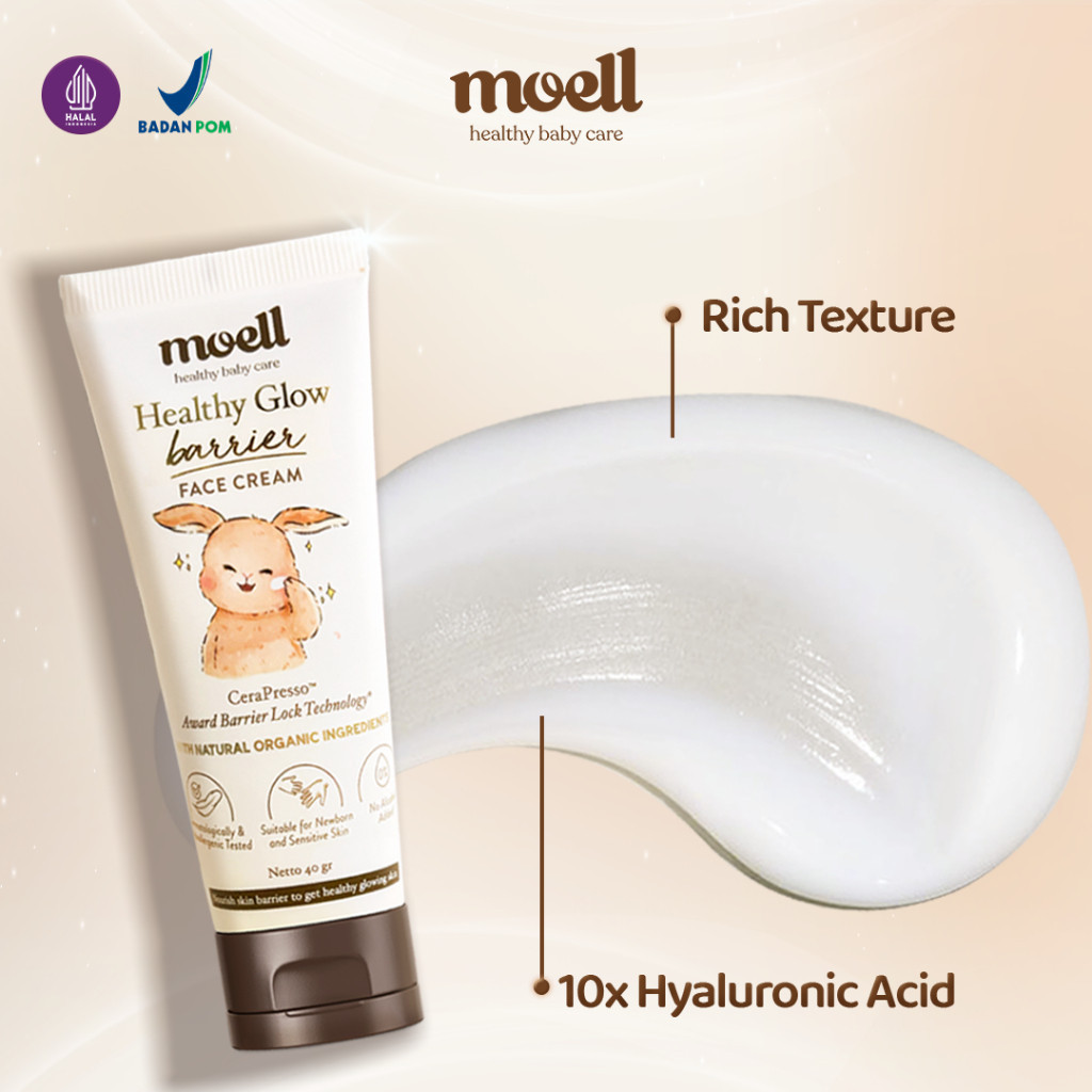 Moell Face Cream 40gr Healthy Glow Barrier Skincare Untuk Bayi & Anak Moel Cream Wajah Skin