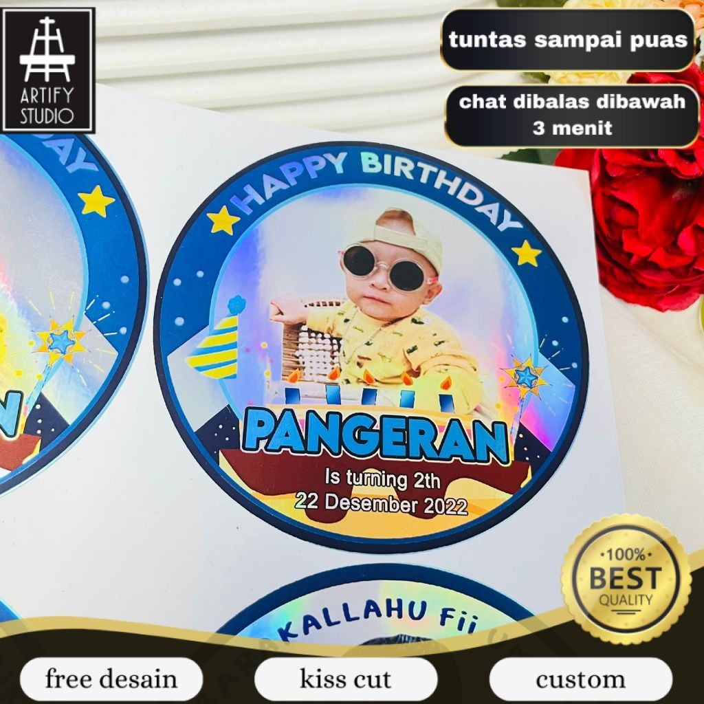 

Artify Sticker Bulat Hologram Ulang Tahun Stiker Label Undangan Happy Birthday Kecil Free Desain