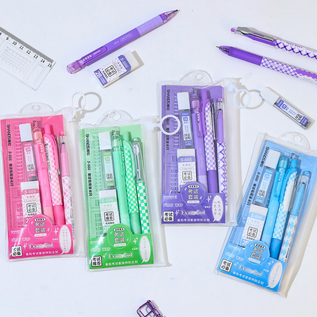 

Multi-color 6Pcs/set, creative stationery set, student school supplies, pencil, eraser, ruler, neutral pen, study stationery set
