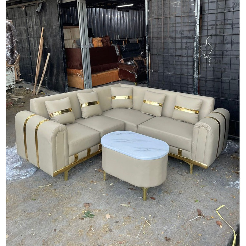 Sofa L Cream List Gold / Sofa aestethic / Estetik Sofa / Sofa mewah SOFA RUANG TAMU INTERIOR RUMAH G