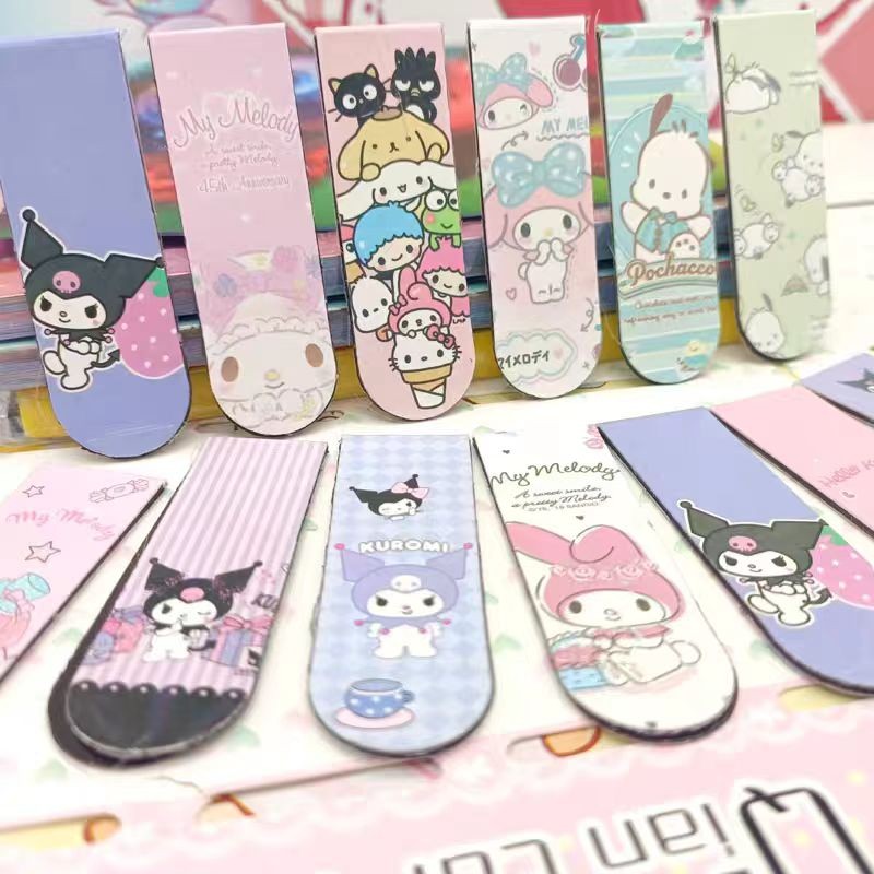 

4-18pcs Anime Sanrio Hello Kitty Kuromi Melody Cute Cartoon Student Magnetic Bookmark Marker Kawaii Bookmark Stationery Supplie
