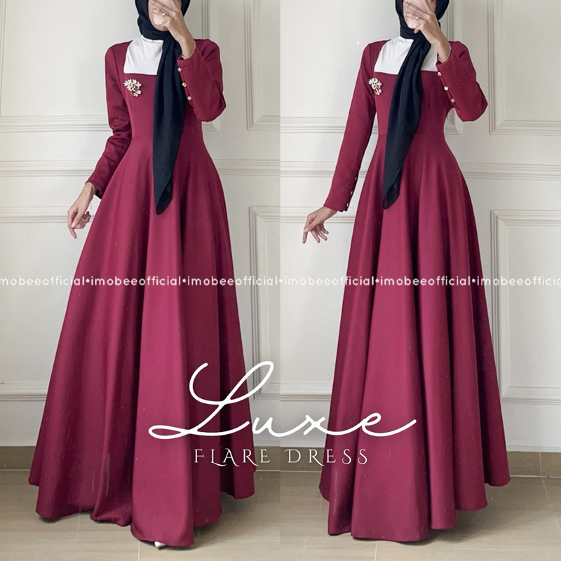 LUNAR LUXE FLARE DRESS // GAMIS DRESS THICK SCUBA PREMIUM LEBARAN EID VIRAL