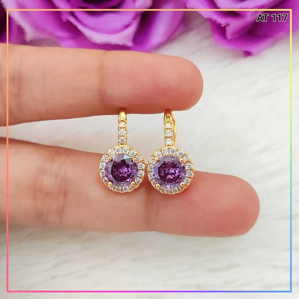 AT 117 Anting Xuping Anting Dewasa Permata Love Biru Perhiasan Wanita Lapis Emas
