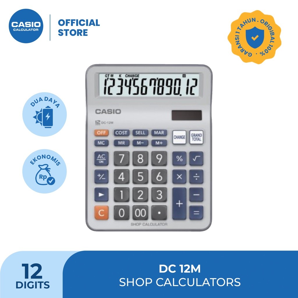 

Casio Kalkulator DC-12M - Kalkulator Toko/Dagang - Fungsi Kembalian - 12 Digit