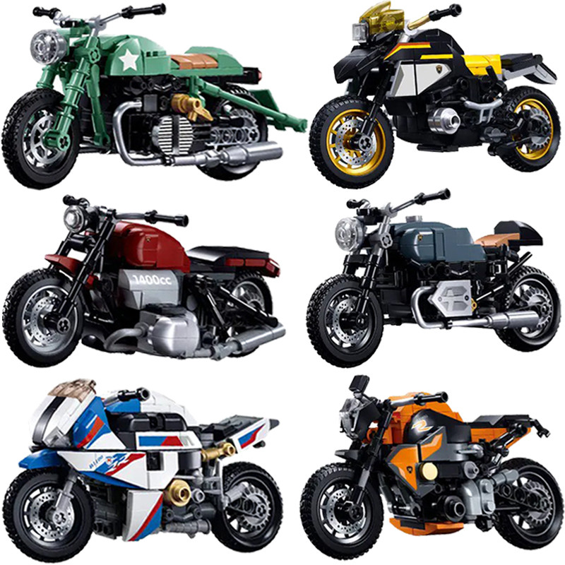 SLUBAN City Series Speed Champion BMW Technical Motorcycle Racing Car Model Moto Building Blocks Bri