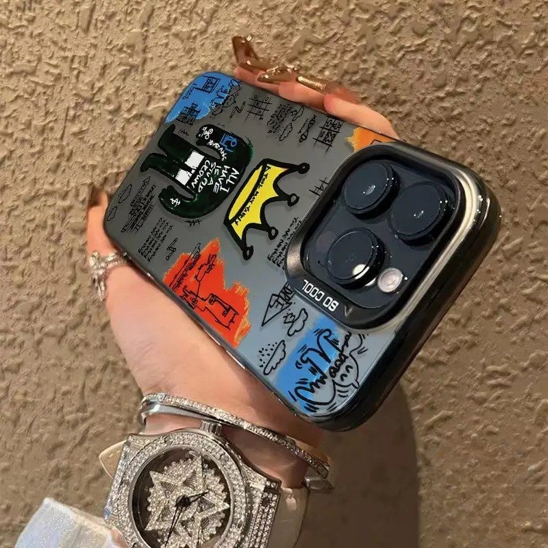 hard Case iPhone 15 16 Pro Max Lukisan Cat Minyak Abstrak Pria Kecil Raja Case HP iPhone XR XS Max  