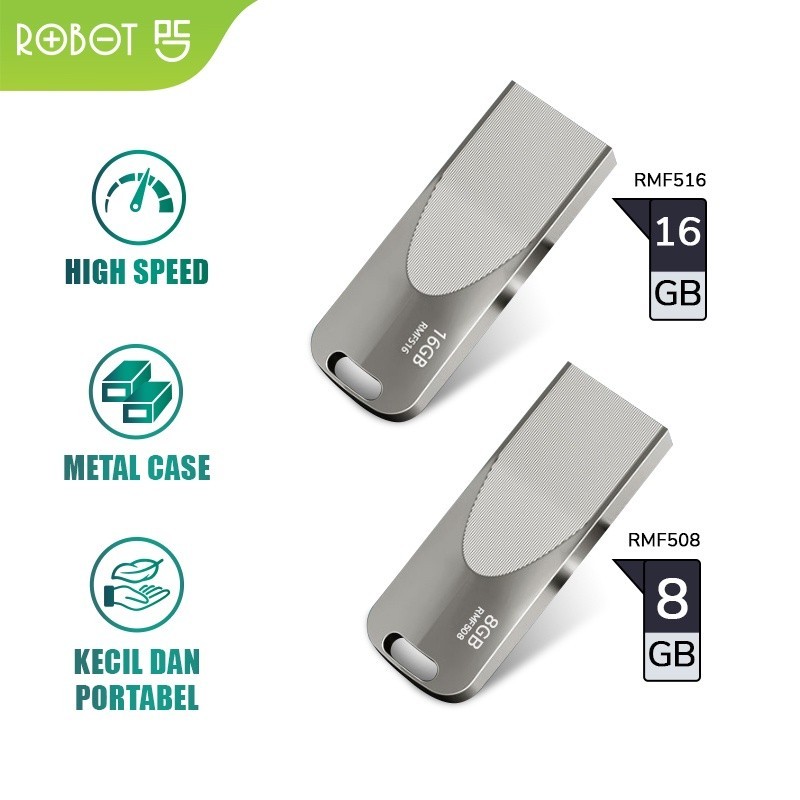 Flashdisk Robot RMF508 8GB / RMF516 16GB Metal USB Flashdisc Besi High Speed Mini Compatible for All