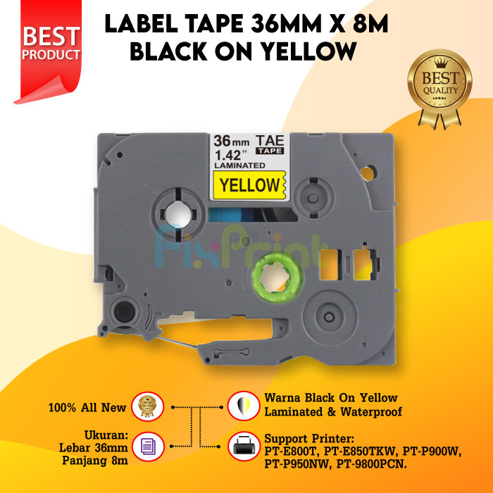 

Compatible Label Tape Laminated TZE-661 36mm X 8m Black On Yellow Cassette Printer Bro PT-E800T PT-E850TKW PT-P900W PT-P950NW PT-9800PCN