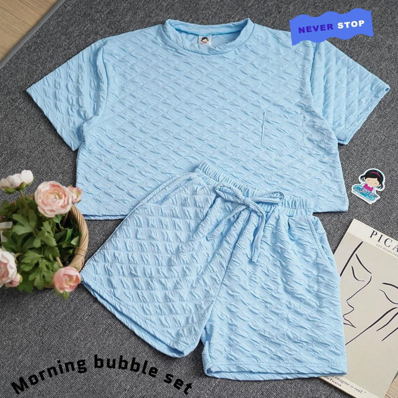 BHO - ZFS FASHION WANITA MONA / MORNING BUBBLE SET / Set Atasan Kaos Lengan Pendek+Celana Pendek / O
