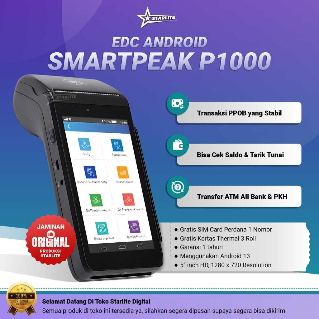 promo spesial Mesin Edc Semua Bank Android Smartpeak P1000 5 Inch Portable Mini Atm Kasir Touch Scre
