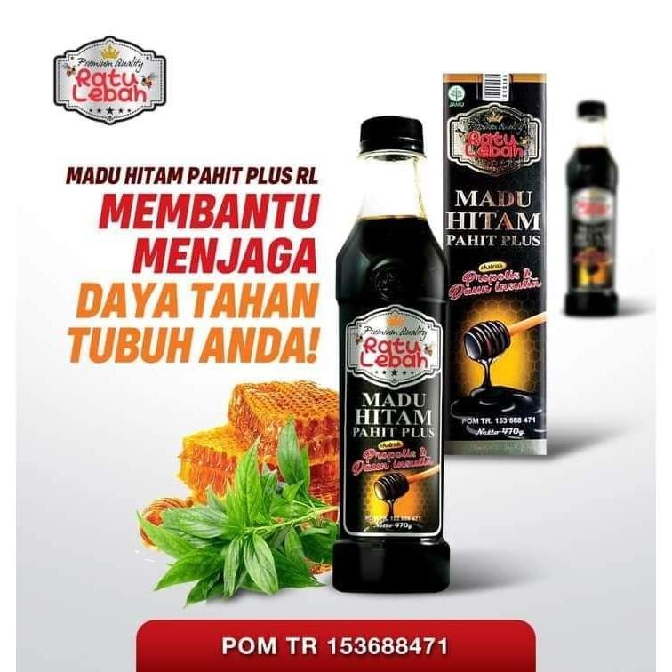 Madu Hitam Pahit Ratu Lebah Plus Propolis 470gr  Herbal Diabetes, Kolesterol, Sakit Maag  Original  