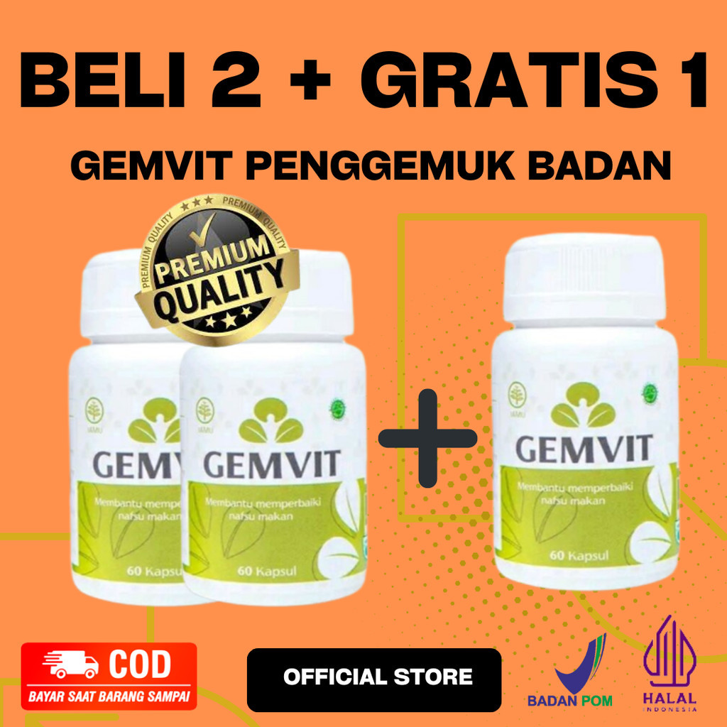 [ Beli 2 + Gratis 1 ] Gemvit Suplemen Penggemuk Penambah Berat Badan Pencerah Wajah glowing bpom