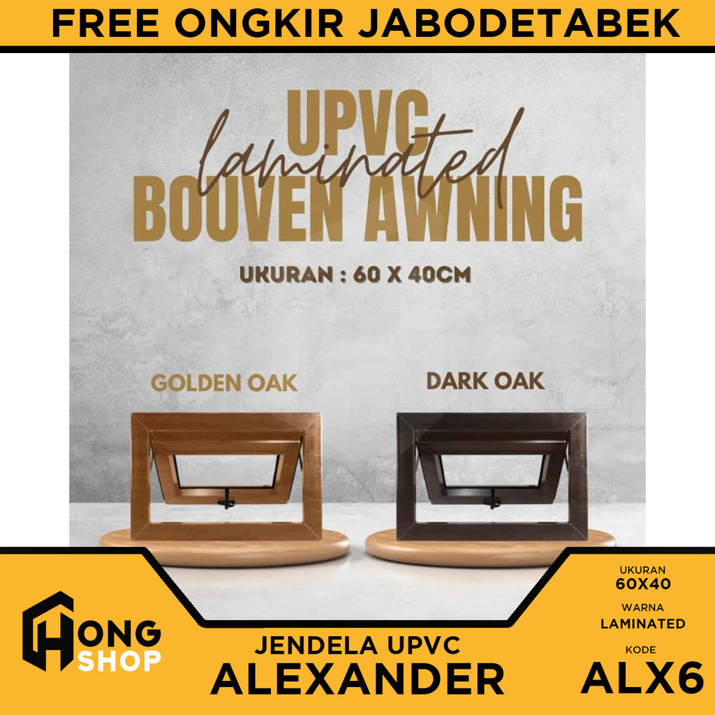 Jendela UPVC Alexander OAK SERIES 60x40 Jungkit/ Single Awning Boven
