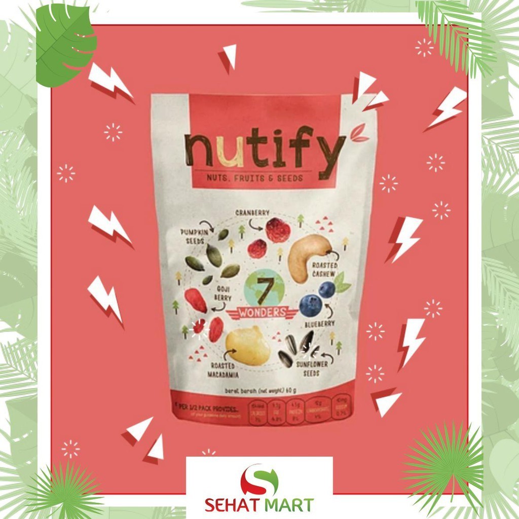 

Nutify: Trail Mix 7 Wonders 60gr - 2024 - Nutify 7 Wonders - Anti Aging Mix - 7 Wonders Nuts Fruits and Seeds Mix Nutify 60 Gram - 0G 7 Wonders Mix TRAIL MIX - NUTIFY - Nutify Trail Mix 7 Wonders Anti Aging - 60gr