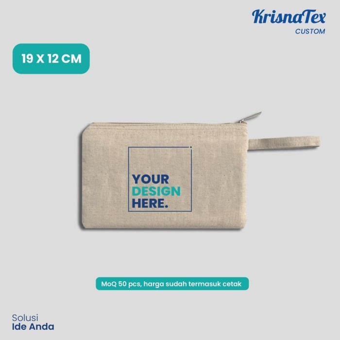 

Custom Pouch Zipper Tali Kanvas Natural - Dompet Tempat Pensil