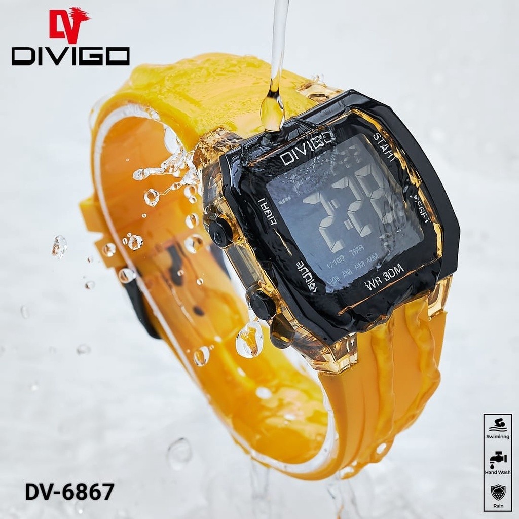 [DW] - Jam tangan Wanita DIVIGO Original Digital Kotak DV-6867 Strap Rubber Tahan Air