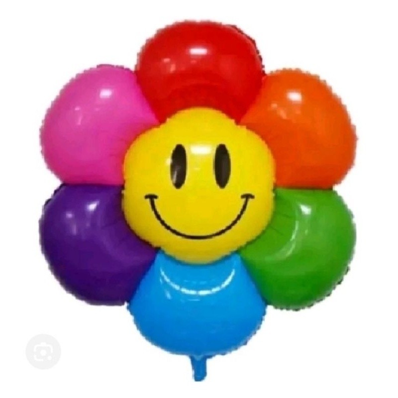 Balon foil bunga matahari warna rainbow smile 1 set lampu led stick