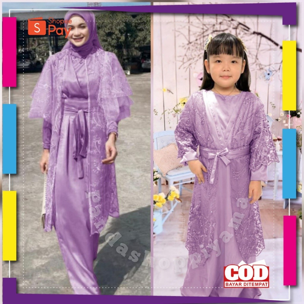BAHAN ADEM HALUS TEBAL // Gamis Outer Arabella Couple Ibu dan Anak Brukat Tile Premium/Cardigan Kond