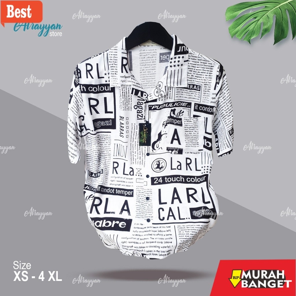 Kemeja motiv Alrayyan Store - Kemeja Hawai Rayon Motif Newspaper Lengan Pendek Men And Women Baju Sa