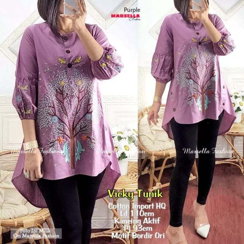 Atasan Katun Wanita Jumbo Premium Adiva / Vicky Tunik Grosir Solo Valent Hijab Fashion Solo/ GAMIS M