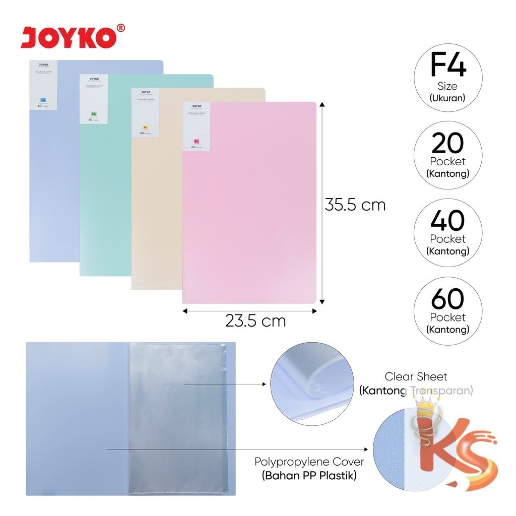 

(KS) Display Book FOLIO / Document Keeper / Clear Holder Map File / Dokumen Folder Joyko F4 Pastel