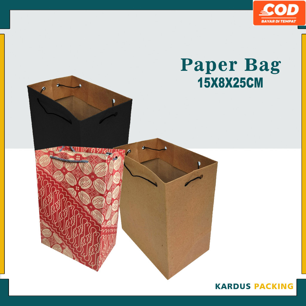 

PAKET 12 Pcs Paper Bag 15x8x25 Cm / Tas Kertas Coklat/Tas Kertas Hitam