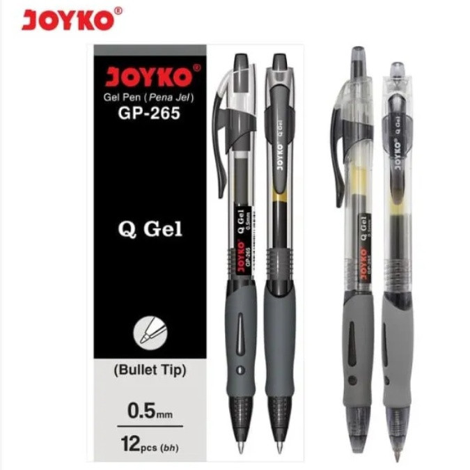 

PULPEN GEL JOYKO Q GEL GP-265 0.5 MM BULLET TIP WARNA HITAM 1 PACK ISI 12 PCS