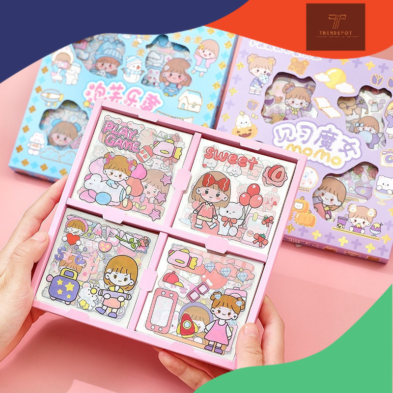 

Pretty Sticker Momo 1 pack isi 100 Lembar Pcs Stiker Box Momo Stiker Motif Kartun Korea Lucu Anti Air Dekorasi DIY - Stiker Momo