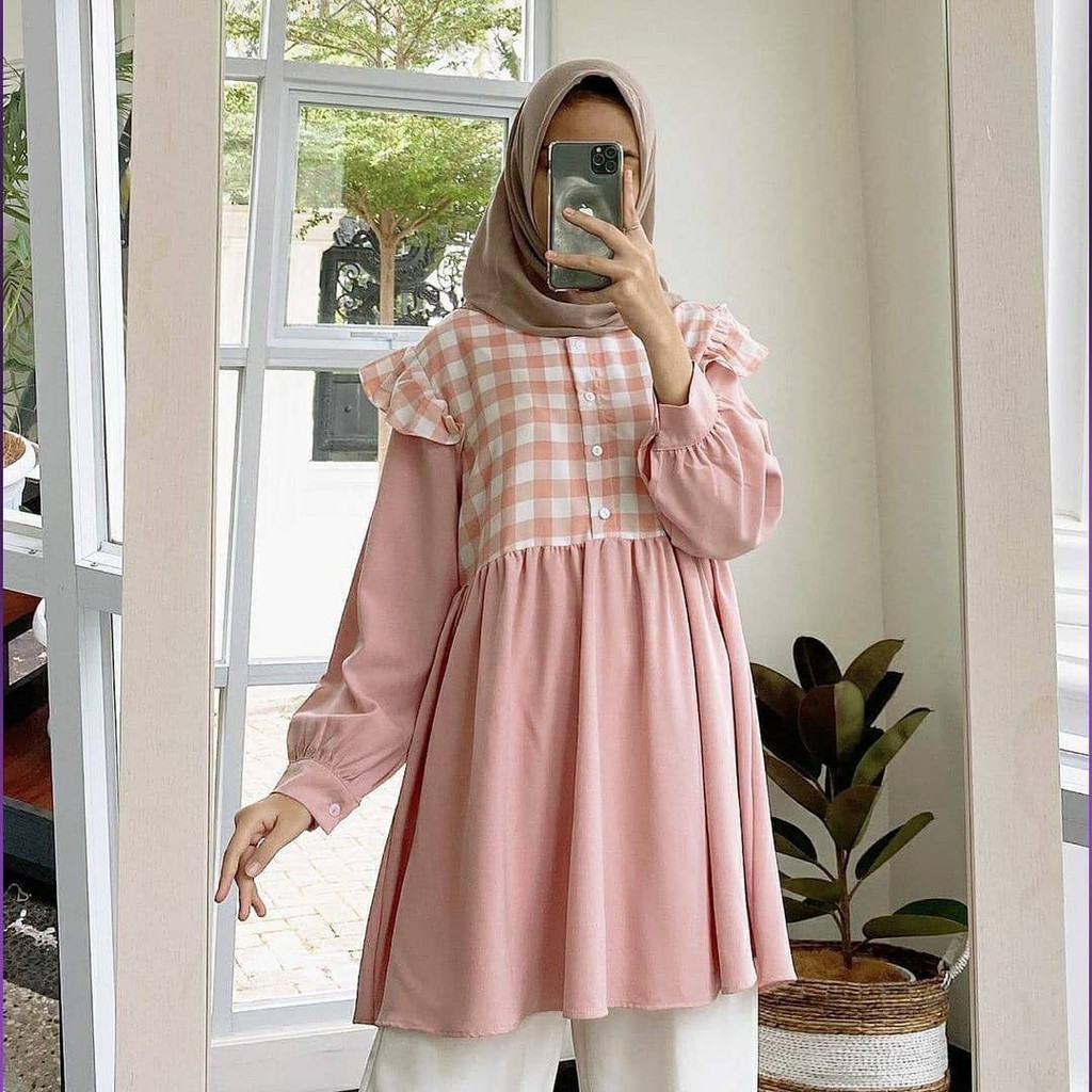 [ARFA STYLE] ISMA TUNIK - Baju Atasan Wanita Motif Kotak Model TERBARU 2022 - MURAH/Bisa COD/ GAMIS 