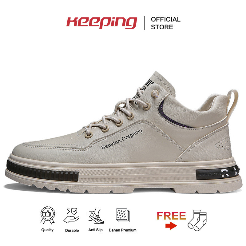 PRODUK TERBARU # Keeping Sepatu Sneakers Pria Krem Sepatu Boots Martin Cream Casual Cowok Trendy Ter
