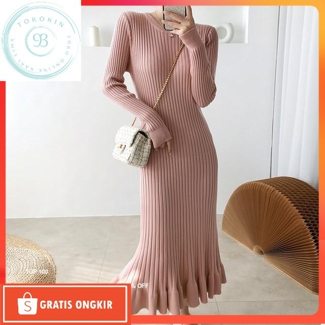 Dress Kekinian / (FREE TALI) Elma Dress Hornet Knit Wanita