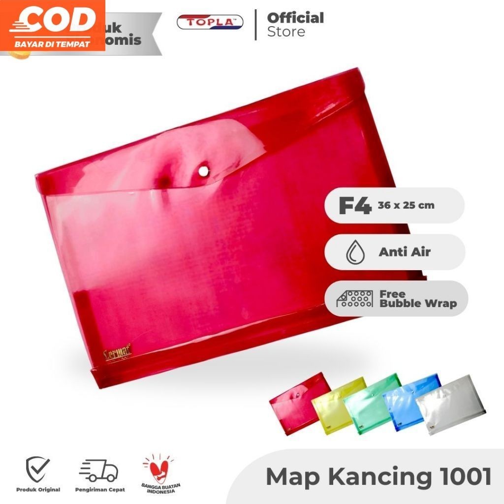 

FLASH SALE Topla Map Kancing 1001 TIPIS File Folder Plastik Kertas ukuran Folio F4 Anti Air dan kuat TERLARIS